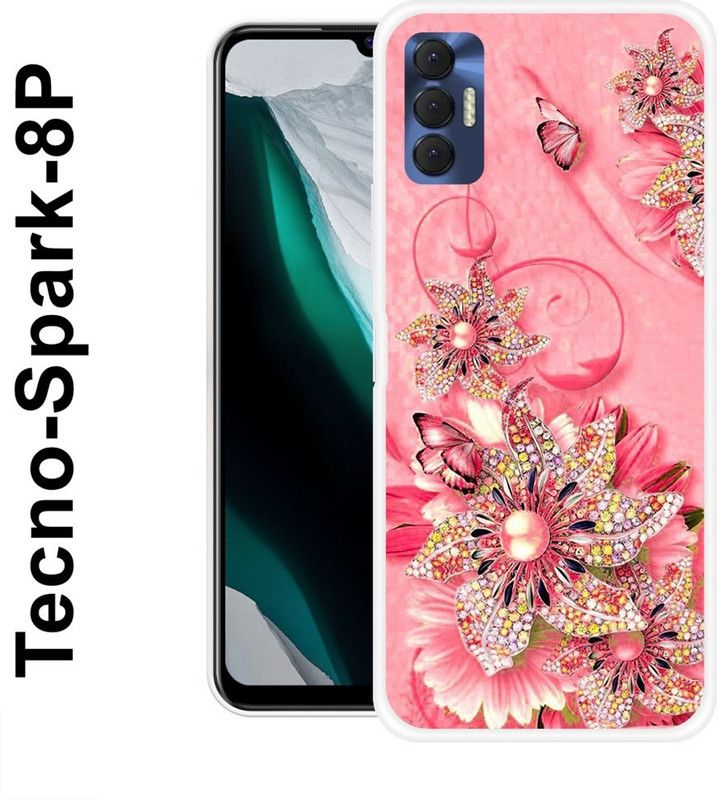 JATLAND Back Cover for Tecno Spark 8P  (Pink, Gold, Silicon)