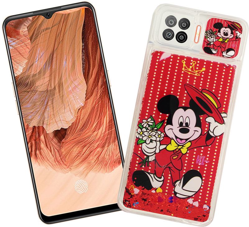 GRIP-X Back Cover for OPPO F17 PRO (Fully Luxury water Glitter Shutter cover with Printed Red Teddy in the Middle)  (Multicolor, Waterproof)