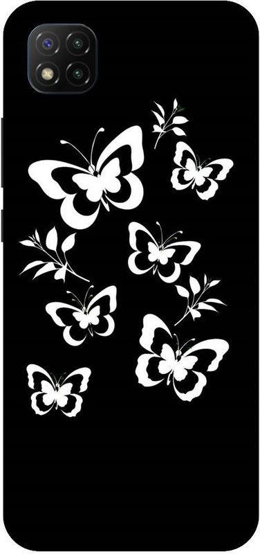 UMPRINT Back Cover for Poco C3/MZB07RJIN Black Butterfly Printed Back Cover  (Multicolor, Hard Case, Pack of: 1)