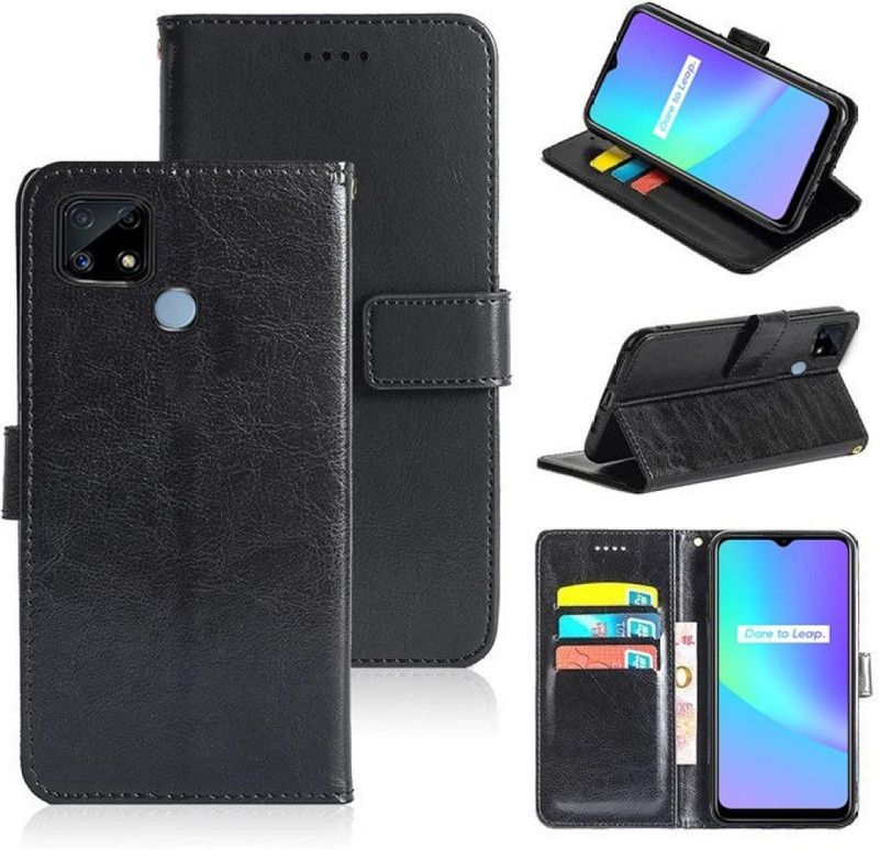 Juberous Flip Cover for Realme C25, Realme C25s, Realme C12, Realme Narzo 20, Realme Narzo 30A, Realme Narzo 50A  (Black, Dual Protection)