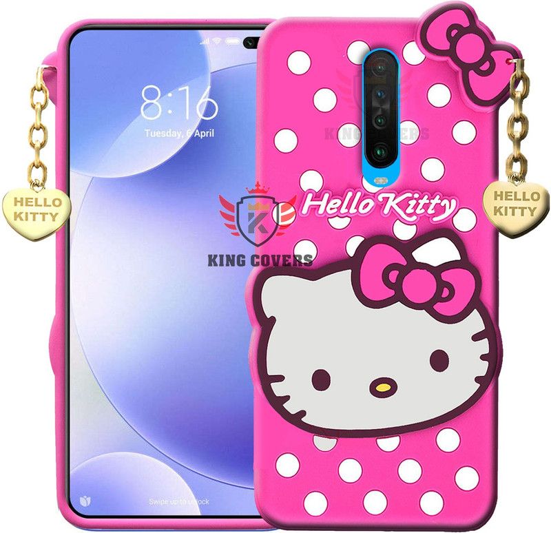 KING COVERS Back Cover for Poco X2 - Hello Kitty Case | 3D Cute Doll | Soft Girl Back Cover with Pendant  (Pink, Flexible, Pack of: 1)