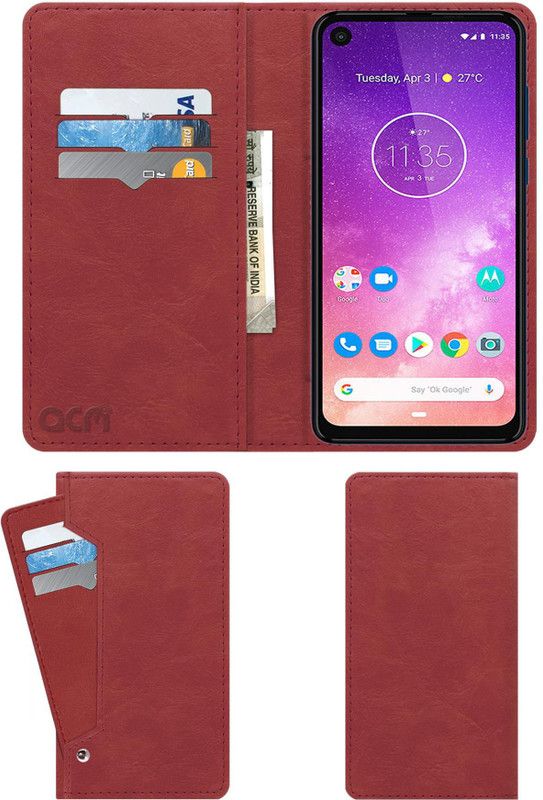 ACM Flip Cover for Moto One Vision  (Pink, Cases with Holder, Pack of: 1)