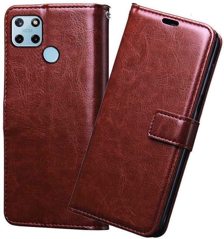 SAMARA Flip Cover for Realme C25Y  (Brown, Cases with Holder, Pack of: 1)