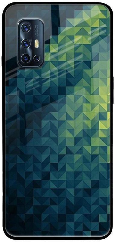 QRIOH Glass Back Cover for Vivo V17  (Green, Grip Case, Silicon, Pack of: 1)