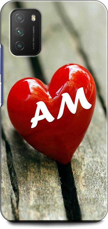 INDICRAFT Back Cover for POCO M3 A M, A LOVES M, NAME, LETTER, ALPHABET, AM LOVE, HART, BLUE  (Multicolor, Dual Protection, Pack of: 1)