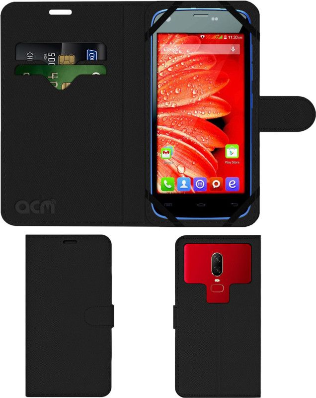 ACM Flip Cover for Spice Stellar 470  (Black, Cases with Holder, Pack of: 1)