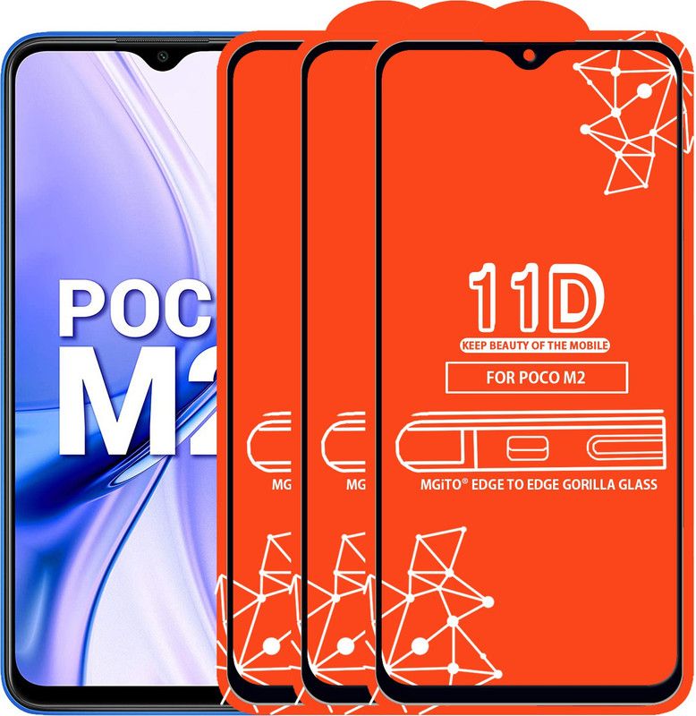 MGito Edge To Edge Tempered Glass for Poco M2  (Pack of 3)
