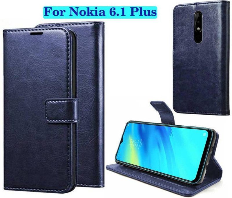 Finely Flip Cover for Nokia 6.1 Plus  (Blue, Pack of: 1)