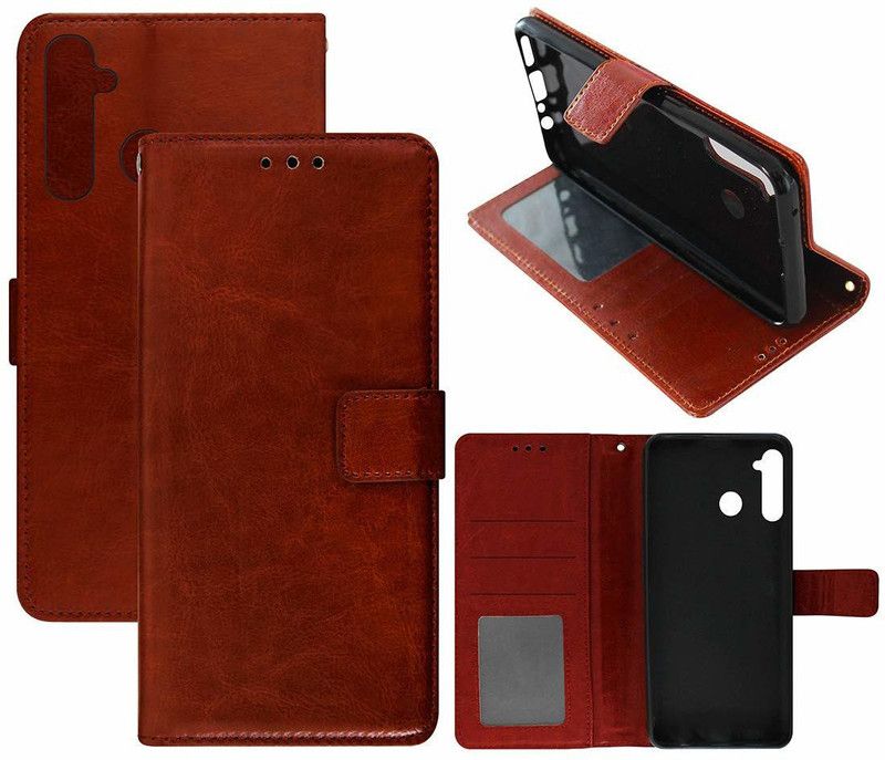 COVERNEW Flip Cover for Oppo Realme 5  (Brown, Dual Protection, Pack of: 1)