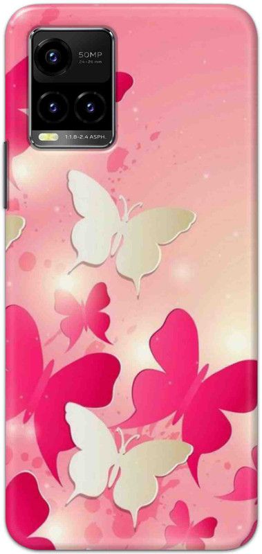 NDCOM Back Cover for Vivo Y33s Pink Butterfly Printed  (Multicolor, Hard Case, Pack of: 1)
