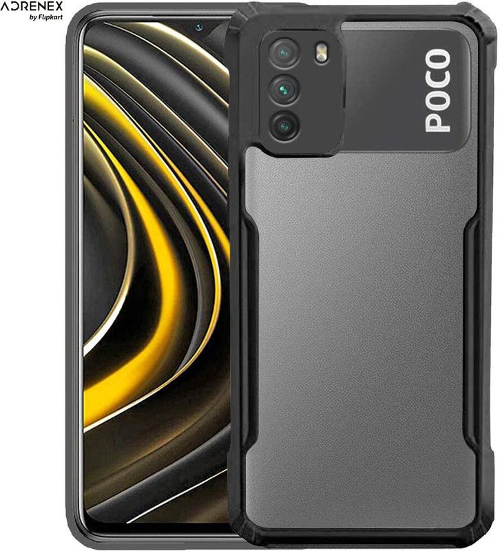 Adrenex Back Cover for POCO M3  (Transparent, Black, Shock Proof, Pack of: 1)