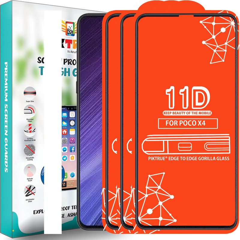 PikTrue Edge To Edge Tempered Glass for Poco X4  (Pack of 3)