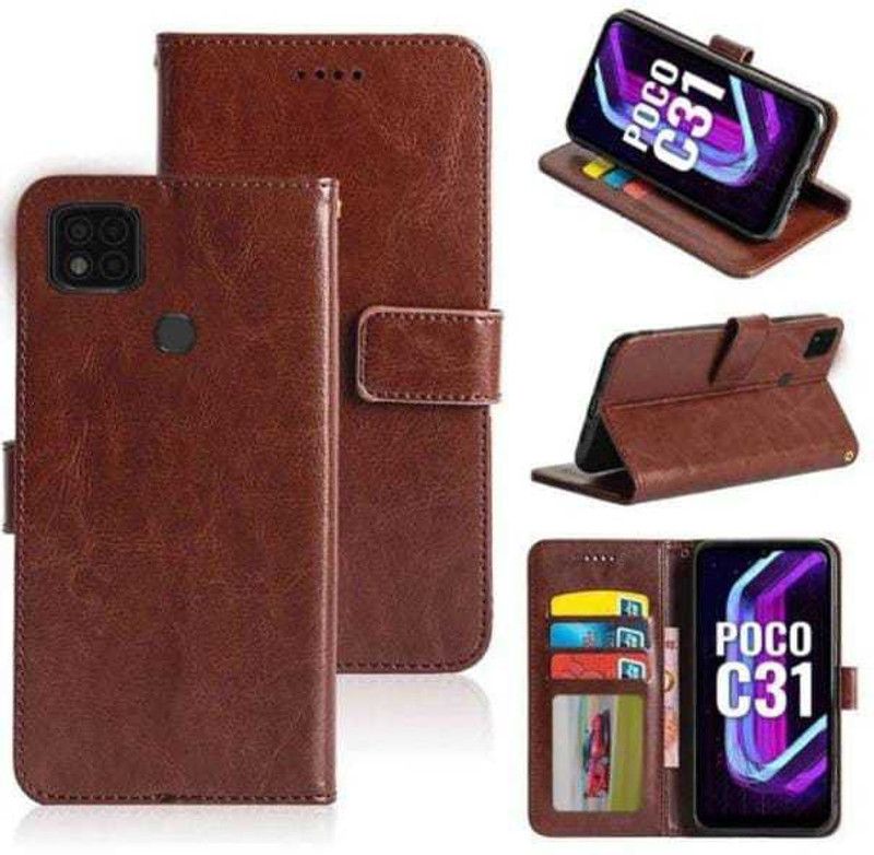 flashy Flip Cover for MI Redmi 9 ,9C & Poco C31( Dual Protection)  (Brown, Grip Case, Pack of: 1)