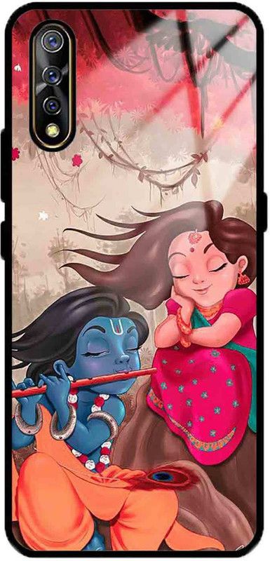 NDCOM Back Cover for VIVO Z1x Lord Krishna With His Flute & Radha Printed Glass Case  (Multicolor, Grip Case, Pack of: 1)