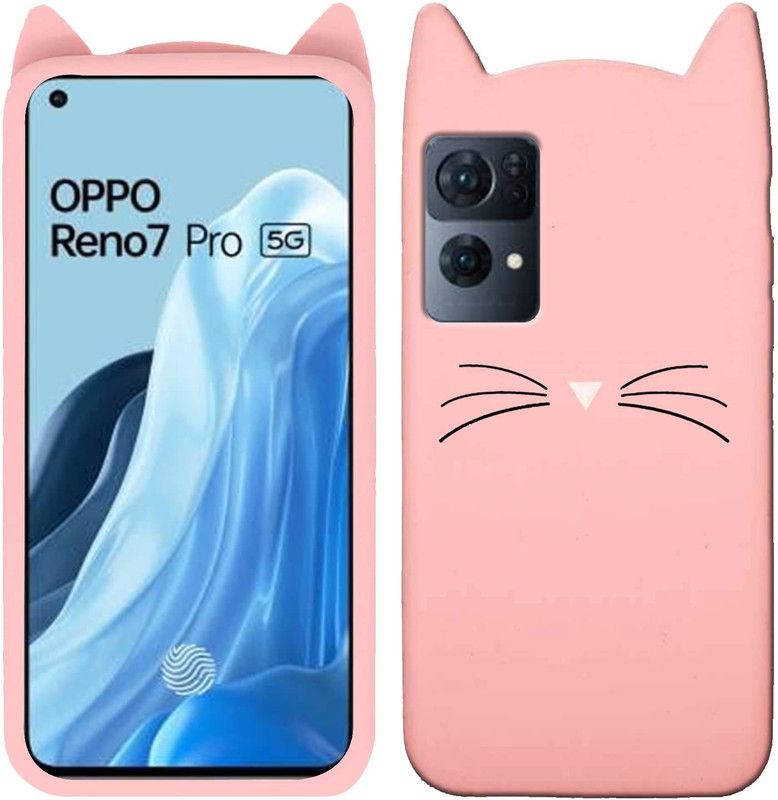 Just Be You Back Cover for Oppo Reno 7 Pro 5G Soft Touch Rubber Billi Ear Design Girls Mobile Back Cover  (Pink, Flexible, Pack of: 1)