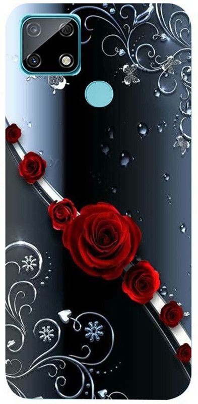 Golden Mask Back Cover for Realme c25 Black Background And Red Rose  (Multicolor, Waterproof, Silicon, Pack of: 1)