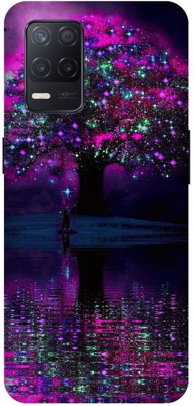 UMPRINT Back Cover for Realme 8/RMX3085 Pink, Tree Printed Back Cover  (Multicolor, Hard Case, Pack of: 1)