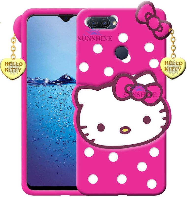 SUNSHINE Back Cover for Oppo F9 Hello Kitty Mobile Back Cover| 3D Cute Kitty|with Heart Pendant  (Pink, Flexible, Pack of: 1)