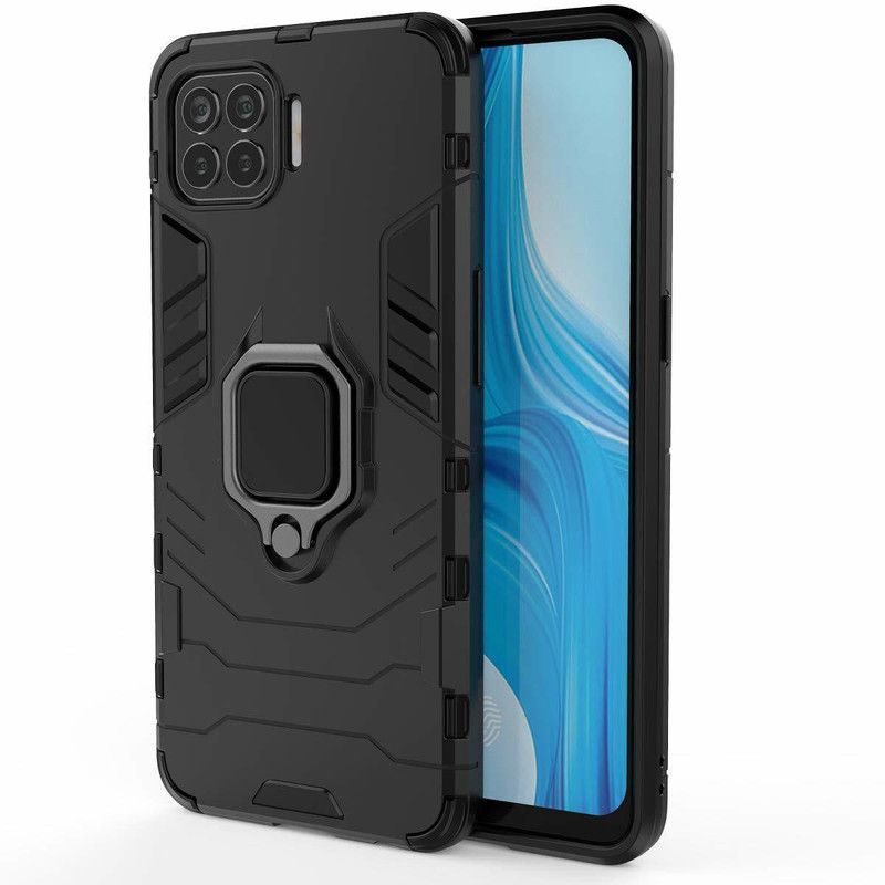 VOSKI Back Cover for Oppo F17 Armor Rugged Shockproof with Metal Rotating Ring Case  (Black, Dual Protection, Pack of: 1)