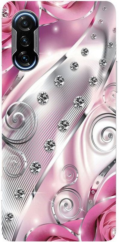 Golden Mask Back Cover for Sky Hawk Back Cover For Redmi Poco F3 GT Silver Line And Pink Flower  (Multicolor, Waterproof, Silicon, Pack of: 1)