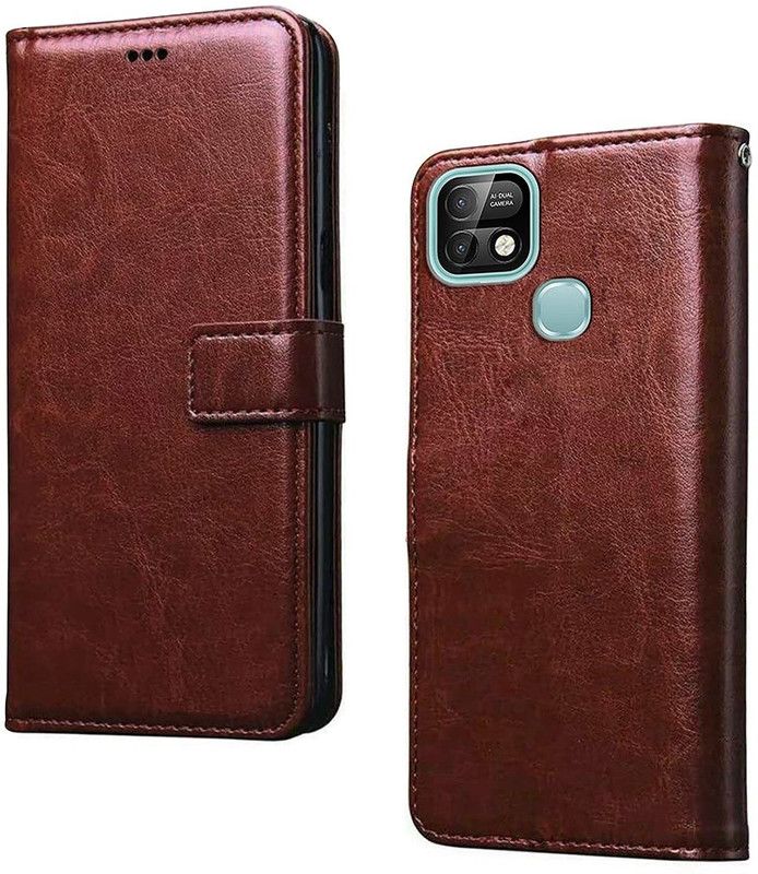 Coverage Flip Cover for Infinix Smart 5 Pro  (Brown, Dual Protection, Pack of: 1)