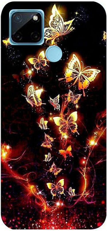 Golden Mask Back Cover for Sky Hawk Back Cover For Realme C21Y Black Background With Golded Butterfly  (Multicolor, Waterproof, Silicon, Pack of: 1)