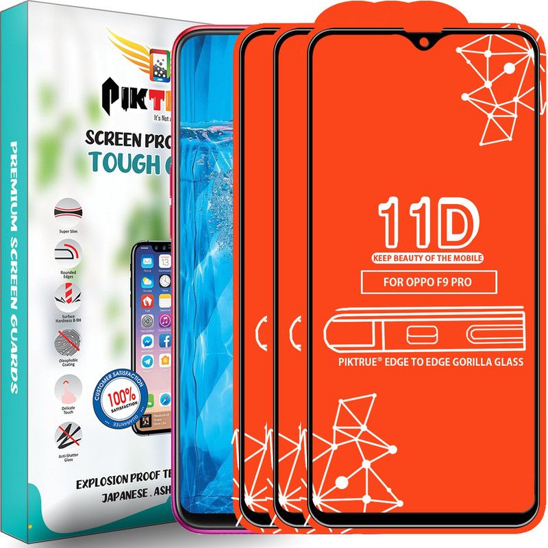 PikTrue Edge To Edge Tempered Glass for OPPO F9 Pro  (Pack of 3)