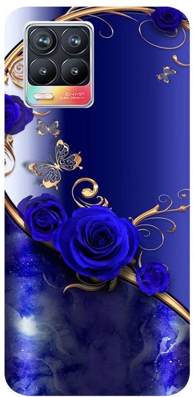 Golden Mask Back Cover for Sky Hawk Back Cover For Realme 8 Blus Background Blue Rose  (Multicolor, Waterproof, Silicon, Pack of: 1)