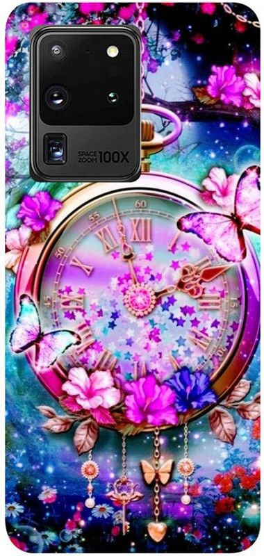 Golden Mask Back Cover for Samsung Galaxy S20 Ultra Multicolor Butterfly And Pocket Clock  (Multicolor, Waterproof, Silicon, Pack of: 1)