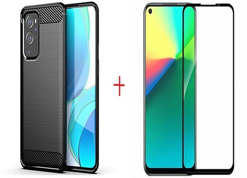 NIMMIKA ENTERPRISES Back Cover for realme gt neo 2 hybrid back cover & tempered glass 11d  (Transparent, Black, Flexible, Pack of: 1)