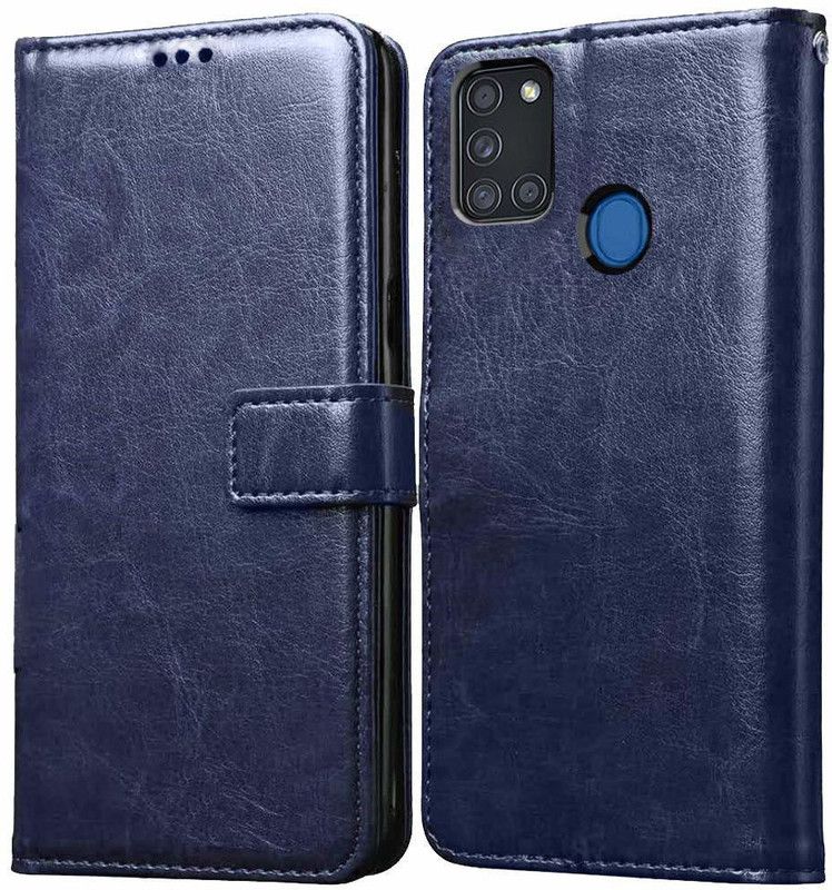 MobileMantra Flip Cover for Samsung Galaxy A21s  (Blue, Dual Protection, Pack of: 1)