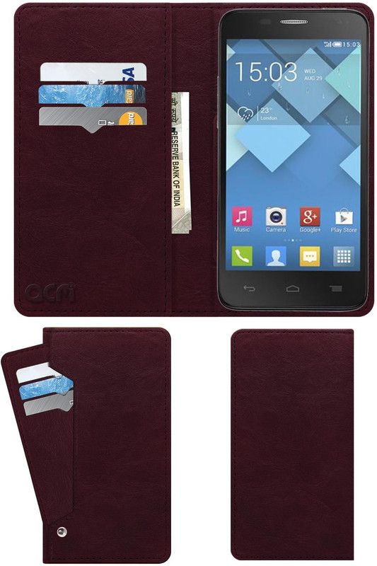 ACM Flip Cover for Alcatel Onetouch Idol Mini  (Maroon, Cases with Holder, Pack of: 1)