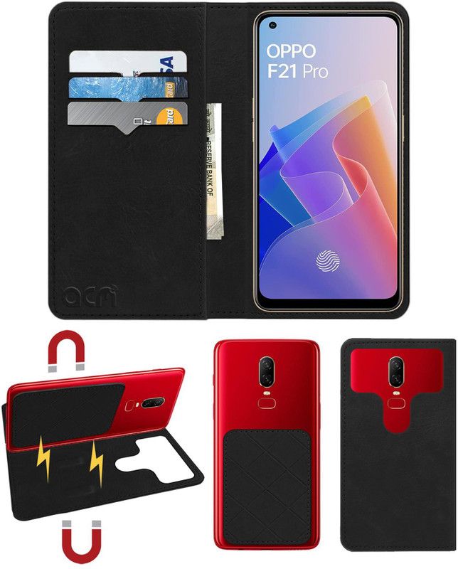 ACM Flip Cover for Oppo F21 Pro  (Black, Cases with Holder, Pack of: 1)