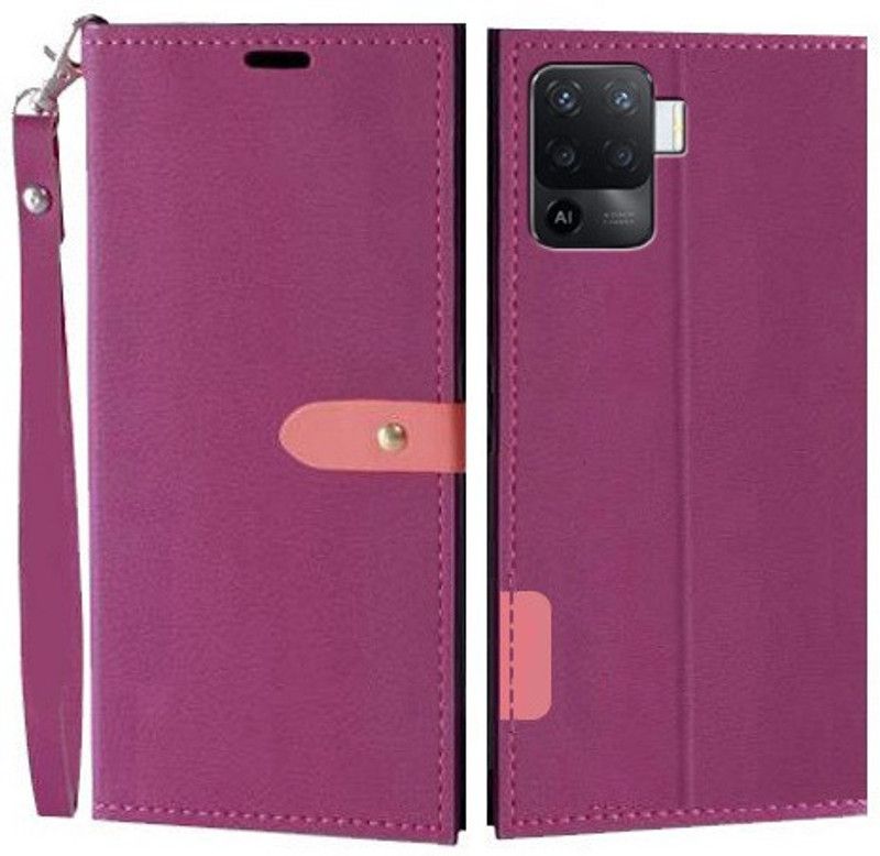 Krofty Flip Cover for OPPO F19 Pro  (Pink, Cases with Holder, Pack of: 1)