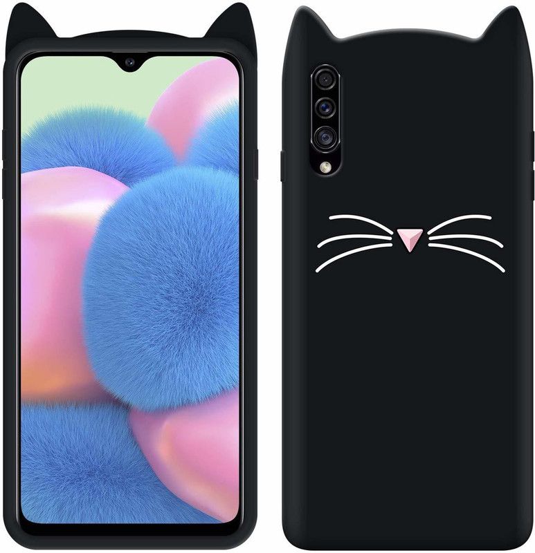 ELEF Back Cover for Samsung Galaxy A50s Ear Kitty Case 3D Cute Mustache Kitty Doll Soft Girls Cat Back Cover  (Black, Flexible, Pack of: 1)