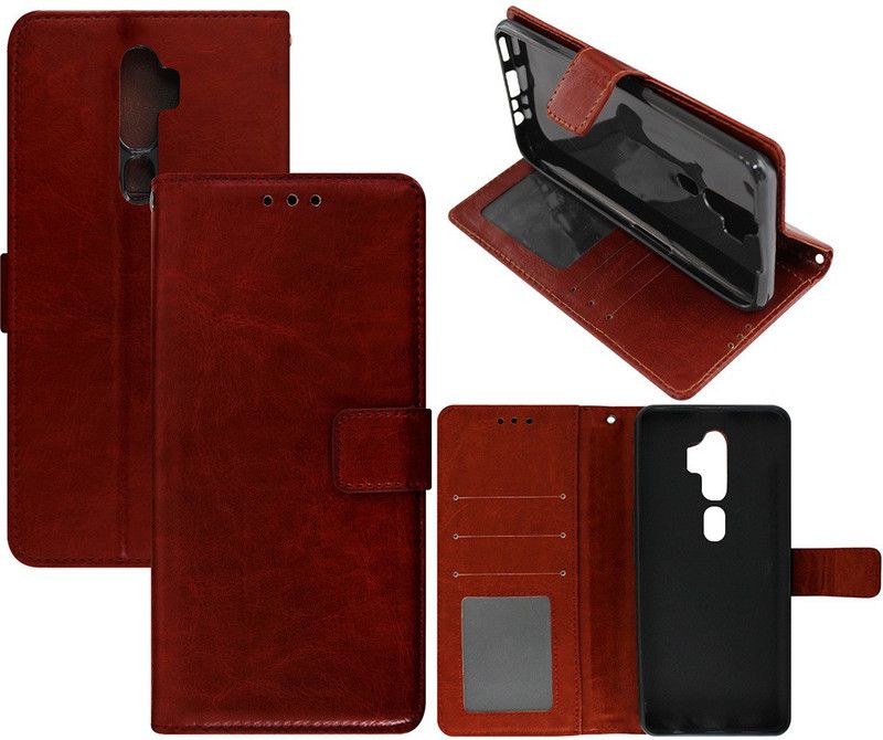 Flipkart SmartBuy Flip Cover for Oppo A9 (2020) Leather Flip Cover  (Brown, Pack of: 1)