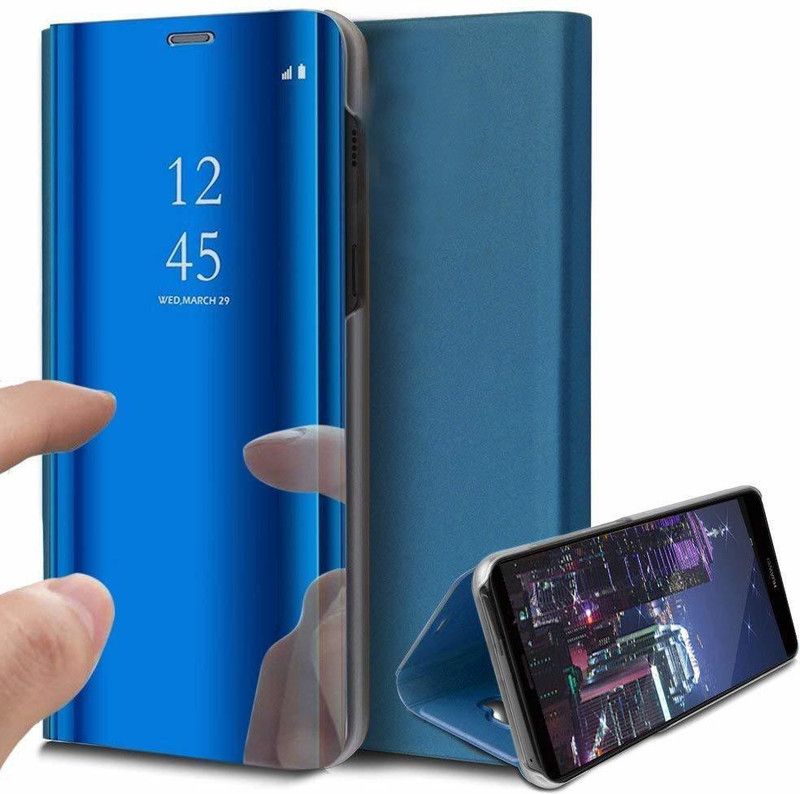 LINASO Flip Cover for Redmi Poco F3 GT Luxury Mirror View Stand Flip Cover  (Blue, Pack of: 1)