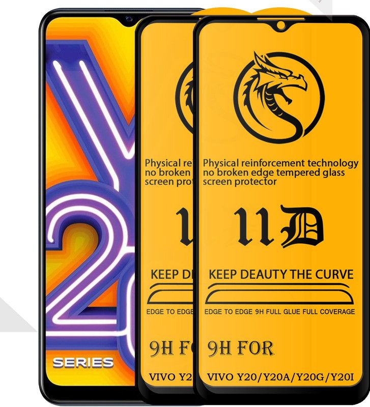 HQ Protection Edge To Edge Tempered Glass for Vivo Y20I |With Easy Installation Kit|Impact Absorb|Full Adhesive Glass|  (Pack of 2)