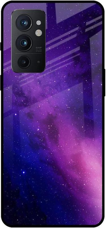 QRIOH Glass Back Cover for OnePlus 9RT  (Blue, Purple, Grip Case, Silicon, Pack of: 1)