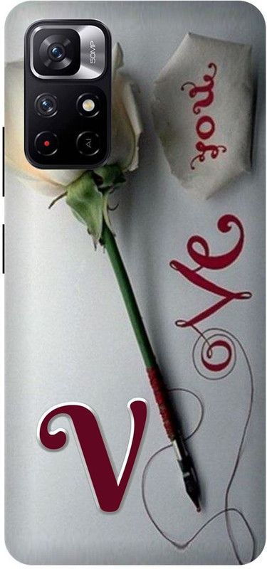 DIKRO Back Cover for REDMI Note 11T 5G, V, NAME, LETTER, ALPHABET, LOVE  (Silver, Hard Case, Pack of: 1)