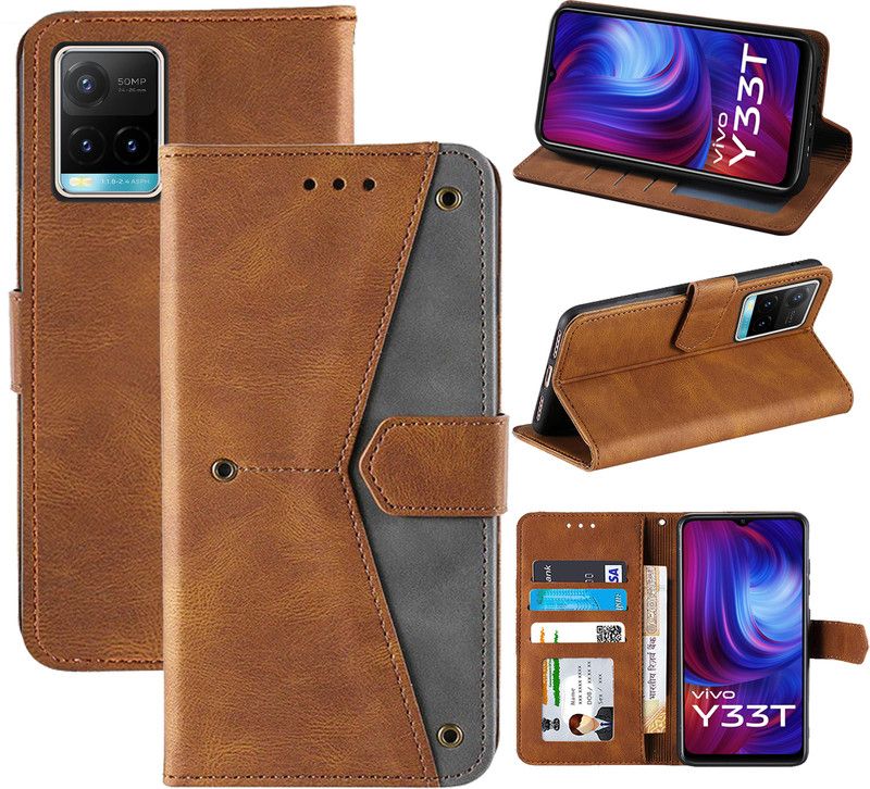 Autofocus Flip Cover for Vivo Y33T  (Brown, Camera Bump Protector)