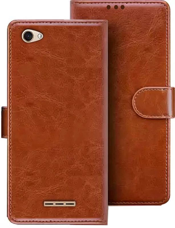 HANIRY Flip Cover for Lava Z61 flip cover | Z61 flip cover | Brown  (Brown, Magnetic Case, Pack of: 1)