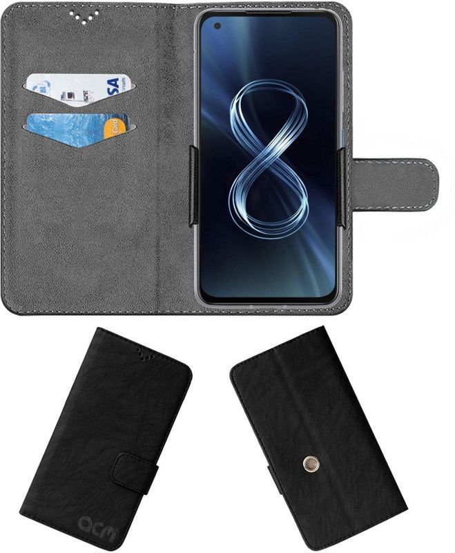 ACM Flip Cover for Asus Zenfone 8  (Black, Cases with Holder, Pack of: 1)