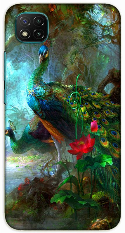 iprinto Back Cover for Poco C3 peacock Back Cover  (Green, Hard Case, Pack of: 1)