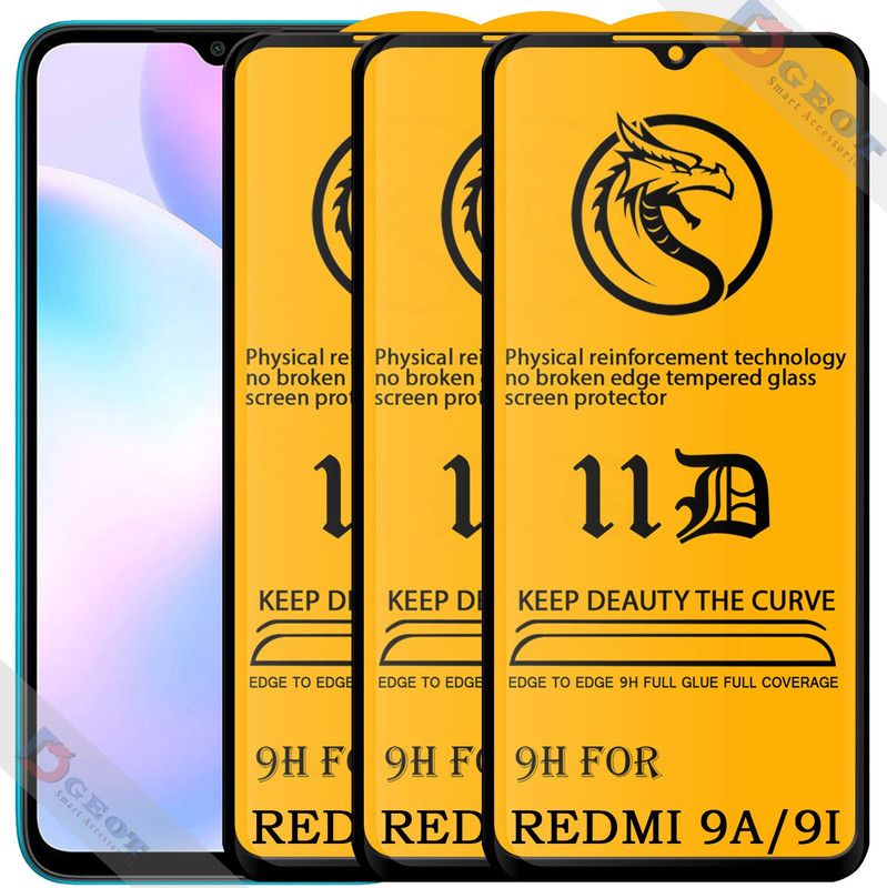 Asgeot Edge To Edge Tempered Glass for Redmi 9I |With Easy Installation Kit|Impact Absorb|Full Adhesive Glass|  (Pack of 3)