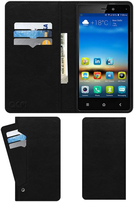 ACM Flip Cover for Gionee Elife E6  (Black, Cases with Holder, Pack of: 1)