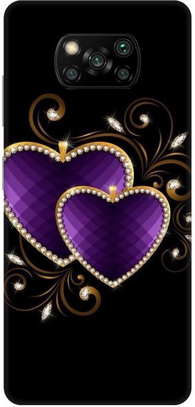 UMPRINT Back Cover for Poco X3/MZB9965IN Love Heart Diamond Printed Back Cover  (Multicolor, Hard Case, Pack of: 1)