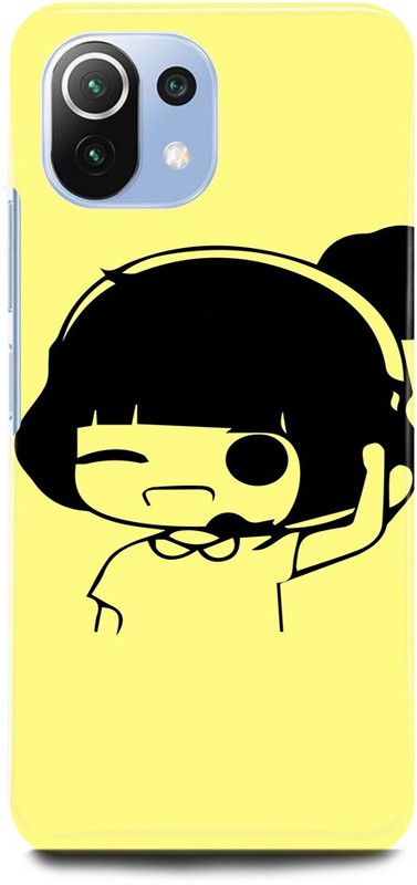 JUGGA Back Cover for Mi 11 Lite, CUTE, GIRL, LOVELY, GIRL, HEADPHONE, YELLOW, LOVE, COUPLE  (Yellow, Hard Case, Pack of: 1)