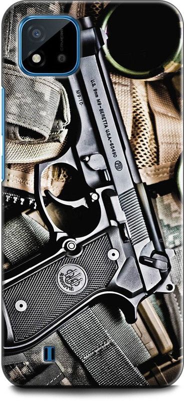 INDICRAFT Back Cover for Realme C11 2021, RMX3231 GUN, PISTOL, ARMY, WEAPON, REVOLVER, MILITARY  (Multicolor, Dual Protection, Pack of: 1)