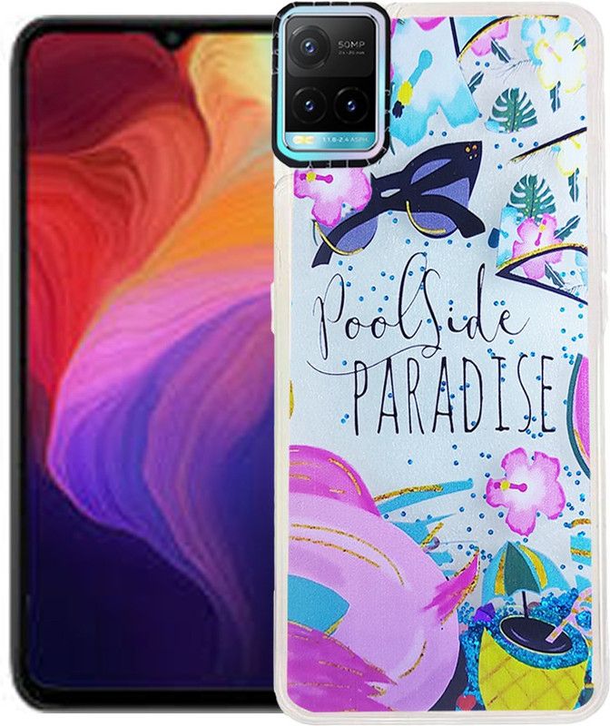 GBAKS Back Cover for VIVO Y33S(FULLY GLITTER & LIQUID WITH CAMERA PROTECTOR & PRINTED POOL SIDE IN THE MIDDLE  (Multicolor, Waterproof, Pack of: 1)